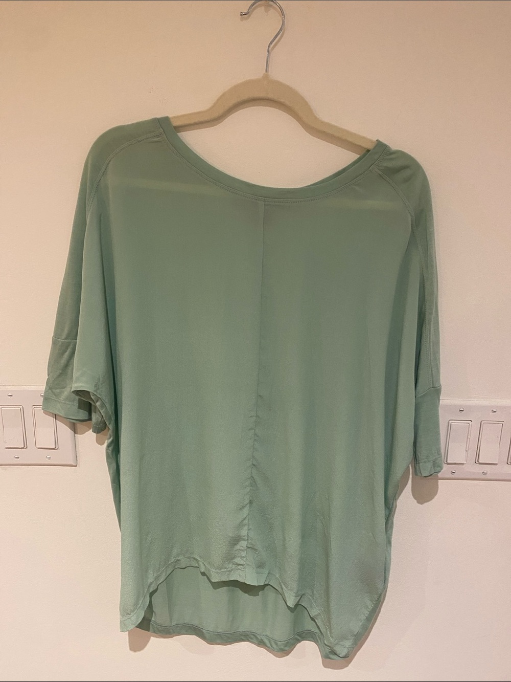 Silk and Tencel Relaxed Scoop Neck Top in Sage Green